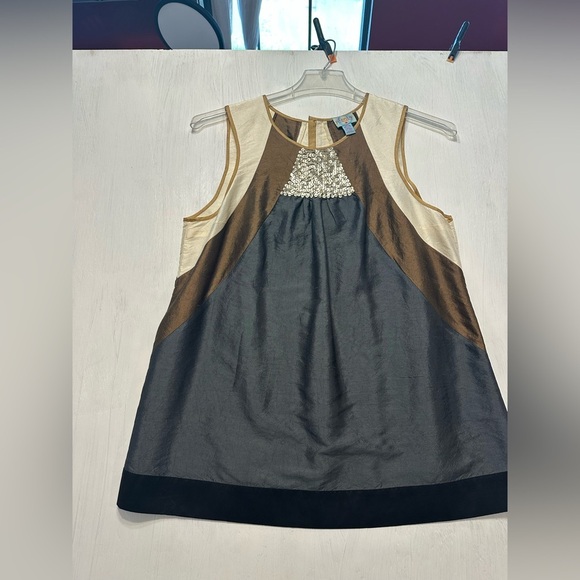 Plenty by Tracy Reese Silk Tunic Blouse L Sequin Sleeveless Colorblock Mod Retro - Picture 1 of 7